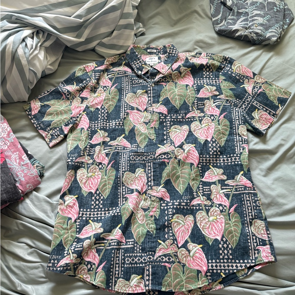 Reyn Spooner Green and Pink Kalo Shirt